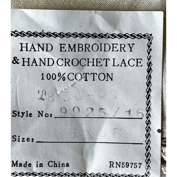 Round Beige Cotton Tablecloth With Madeira Style Appliqué Floral Design 34" Dia. - Picture 13 of 13